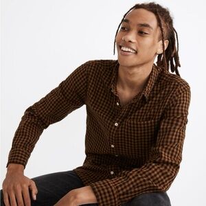 Madewell “The Perfect Fit” Double Weave Gingham Brown Checkered Men's Shirt